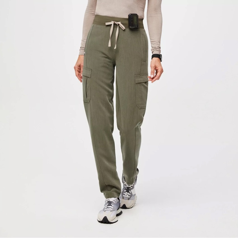 figs ukwala high waisted scrubs in heathered olive. Size large